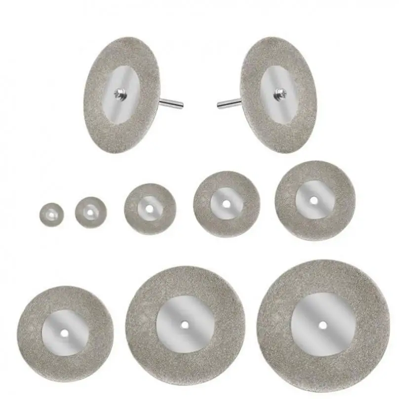 12 pçs/set diamante revestido conjunto roda de corte ferramenta rotativa para corte pedras preciosas/vidro/cerâmica com mandril