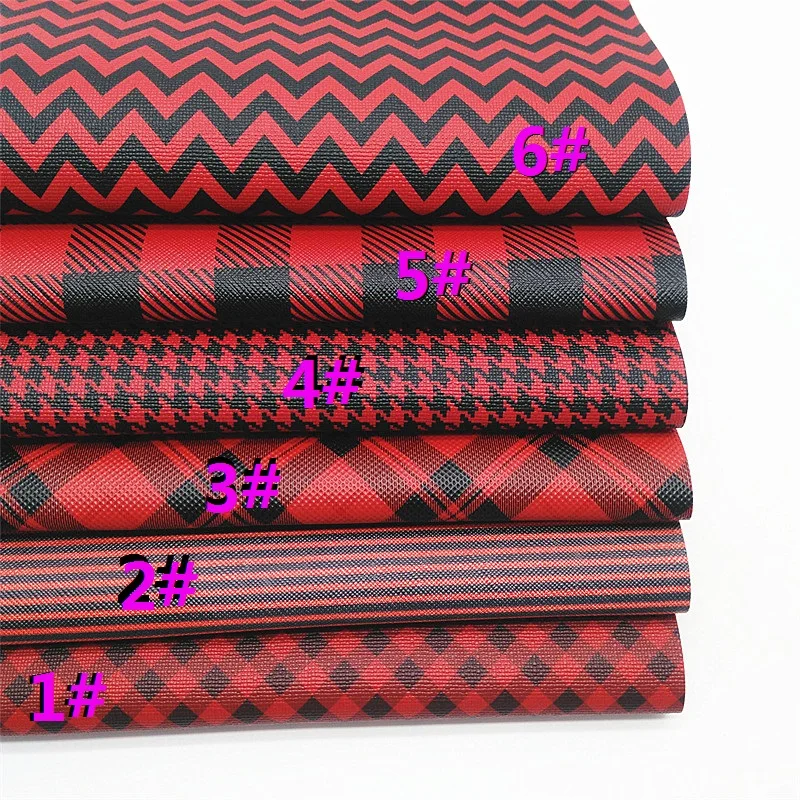 Red Faux Leather Sheets Tartans Plaids Stripes Arrows Birds Pattern Faux Leather Sheets for DIY Handmade Craft 8.2