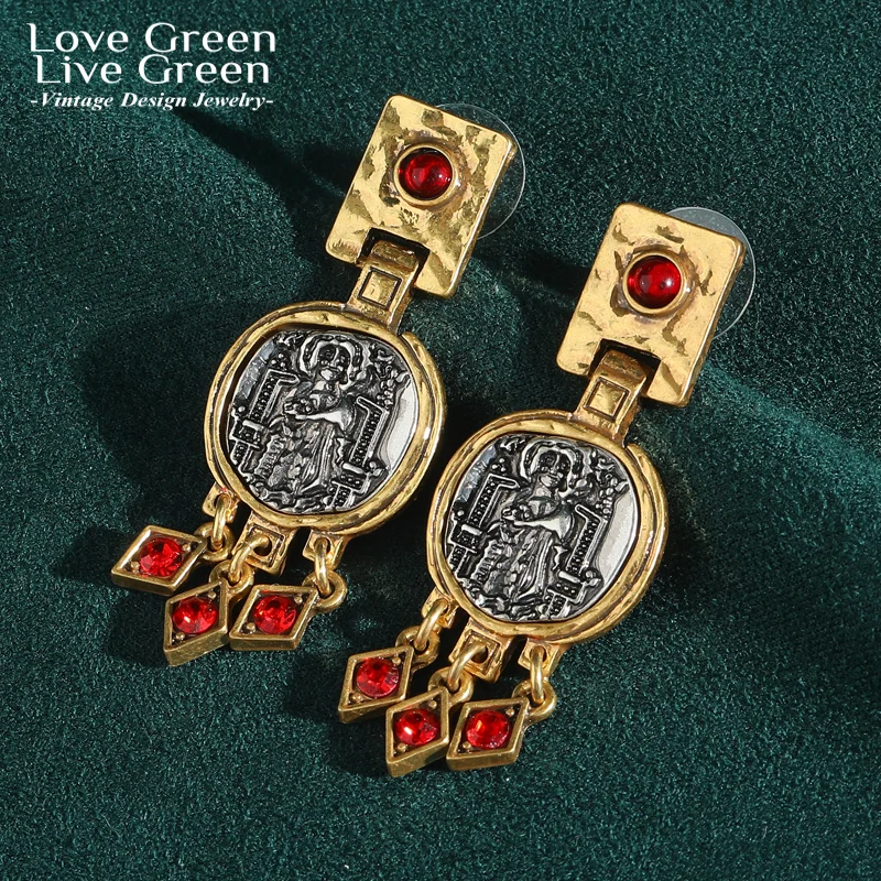 

Vintage Luxury Antique Coins Drop Earring For Woman Red Glaze Long Tassel Gold Color Party Jewelry 2026 Charm Accessories Trends