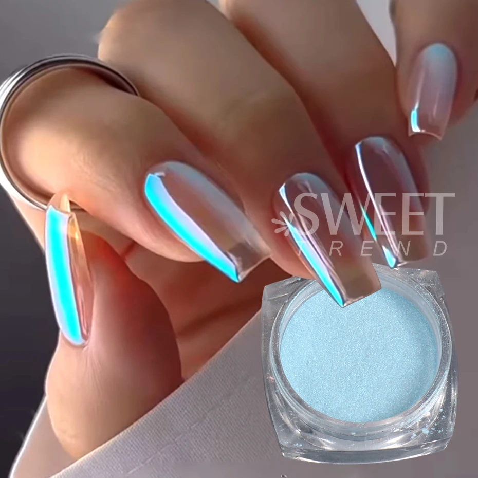 2 stks Maanlicht Blauw Aurora Chrome Nagels Poeder Glitter Wrijven op Poeder Spiegel Pigment Nail Art Supplies Manicure Decoratie