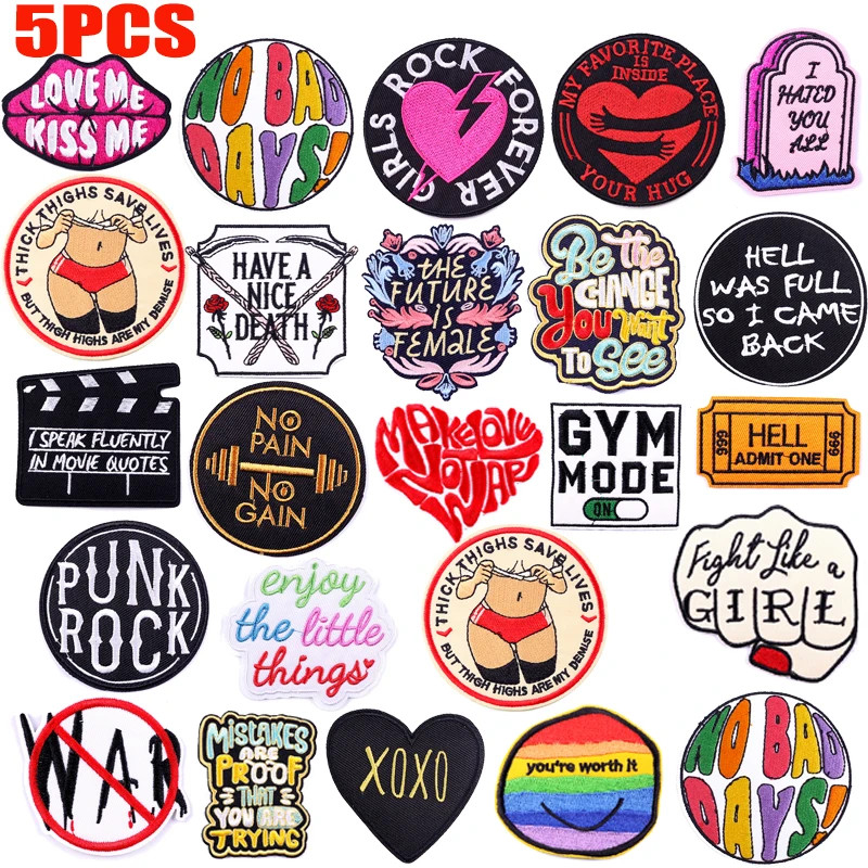 5PCS Cartoon Bunte Buchstaben Slogan Gestickte Patches Für Kleidung DIY Positive Sprache Patch Eisen Auf Patches Für Kleidung DIY