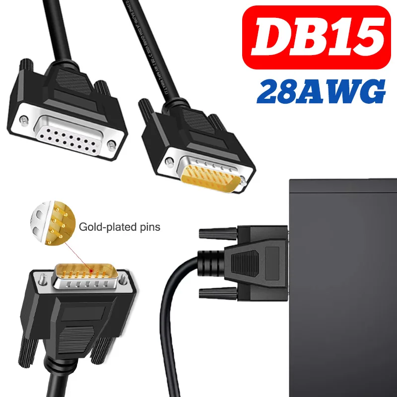 Cable de datos DB15 de cobre puro de 2 filas, cable de extensión de señal blindado de 15 pines DB15, cable de puerto serie y paralelo DB15, se puede personalizar