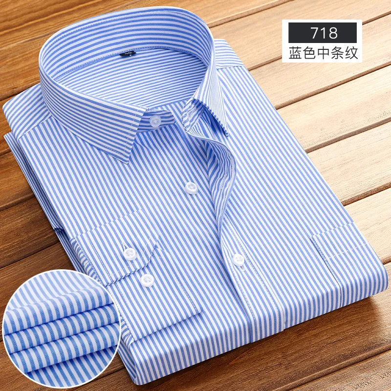 Camicia da uomo manica lunga a righe sottile primavera/estate abiti da lavoro Business formale abbigliamento casual moda di alta qualità tinta unita