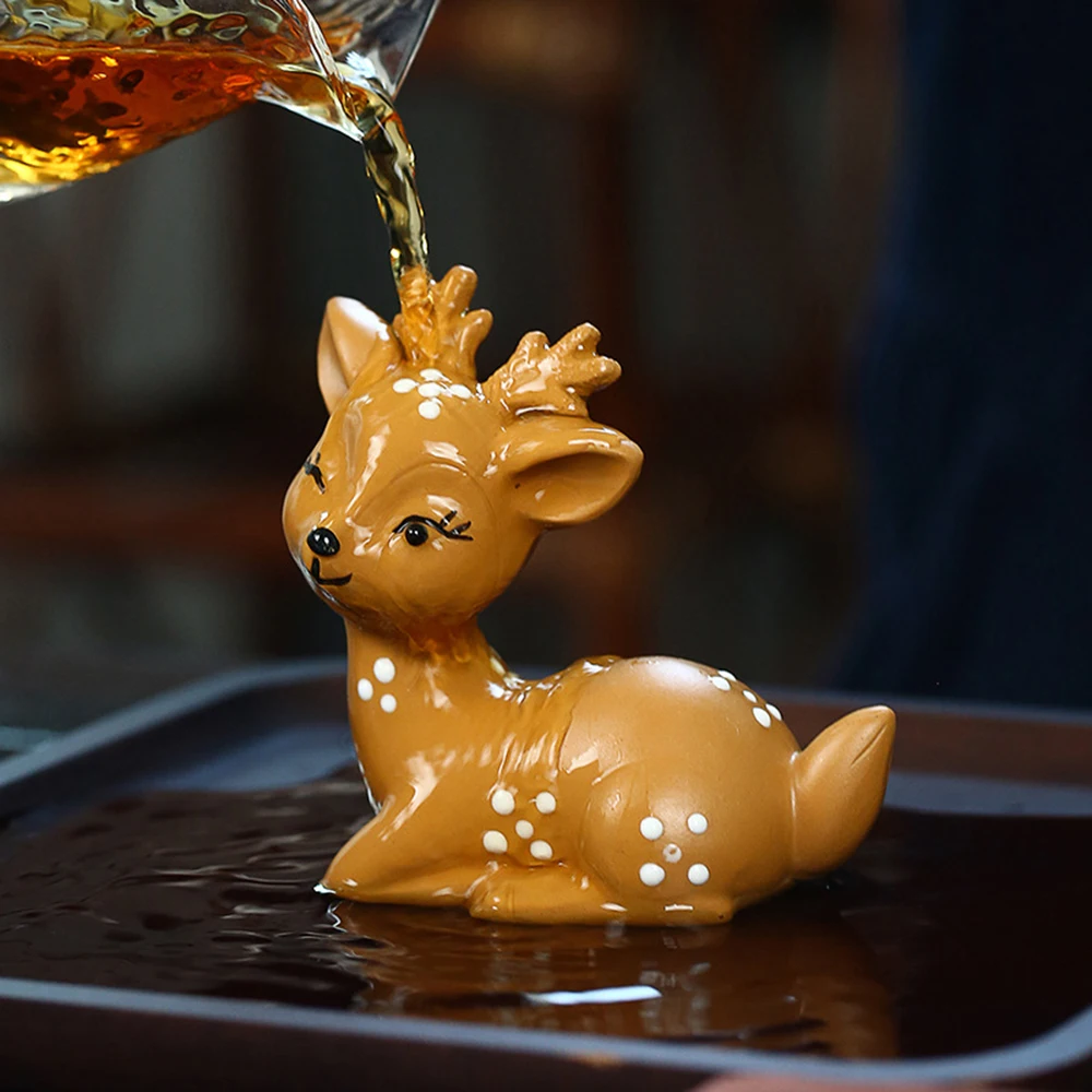 

Yixing Purple Clay Tea Pet, украшение пятнистого оленя, скульптура мультяшного животного, аксессуары для чайного подноса, керамический чайный сервиз