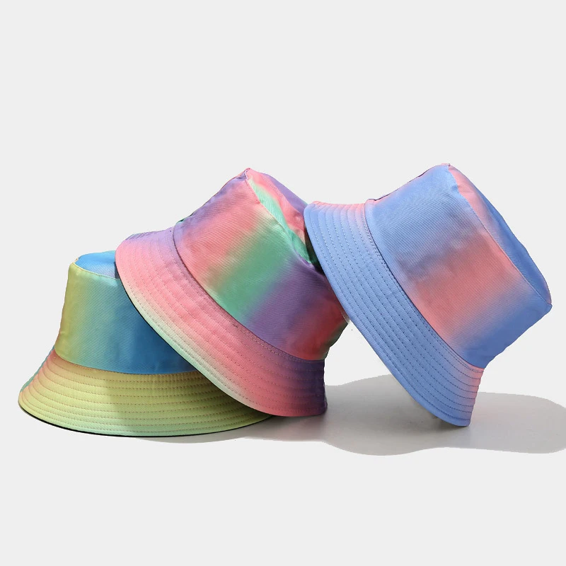 Women's Reversible Gradient Tie-Dye Bucket Hat, Cotton Sun Cap for Summer Beach Travel