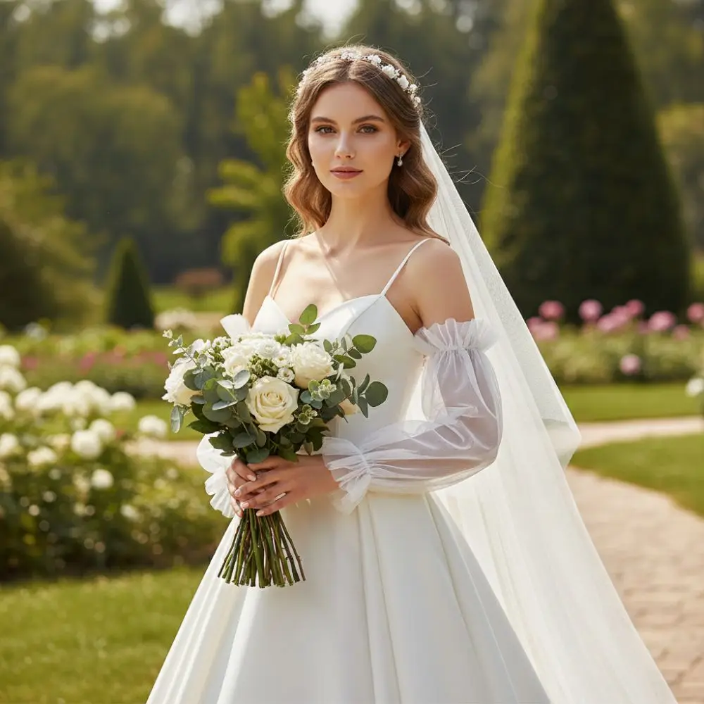 

Fashion Elastic Cuff Bride Wedding Gloves Solid Color Soft Gauze Removable Sleeve Wedding Dress Detachable Tulle Wedding