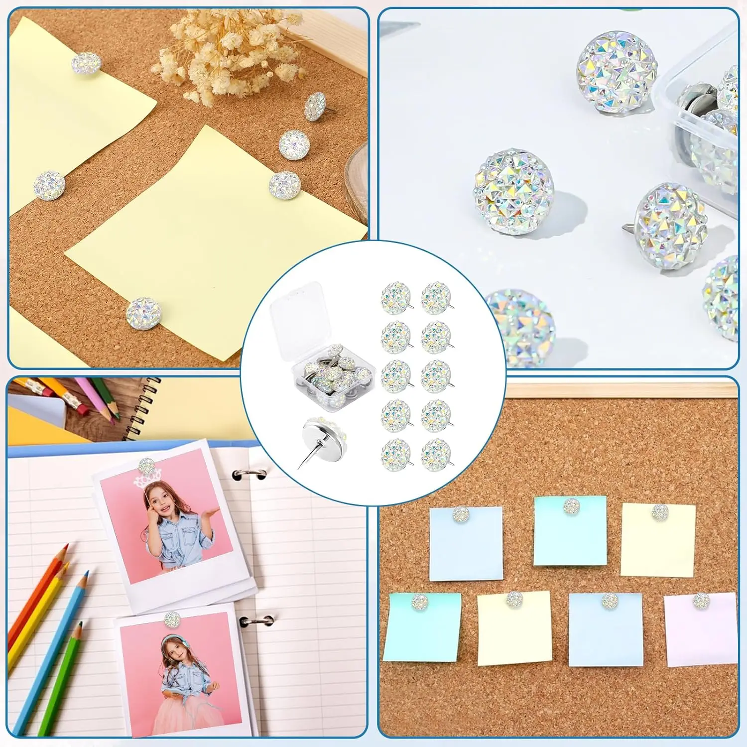 Diamond Push Pins, 30PCS Decorative Thumb Tacks