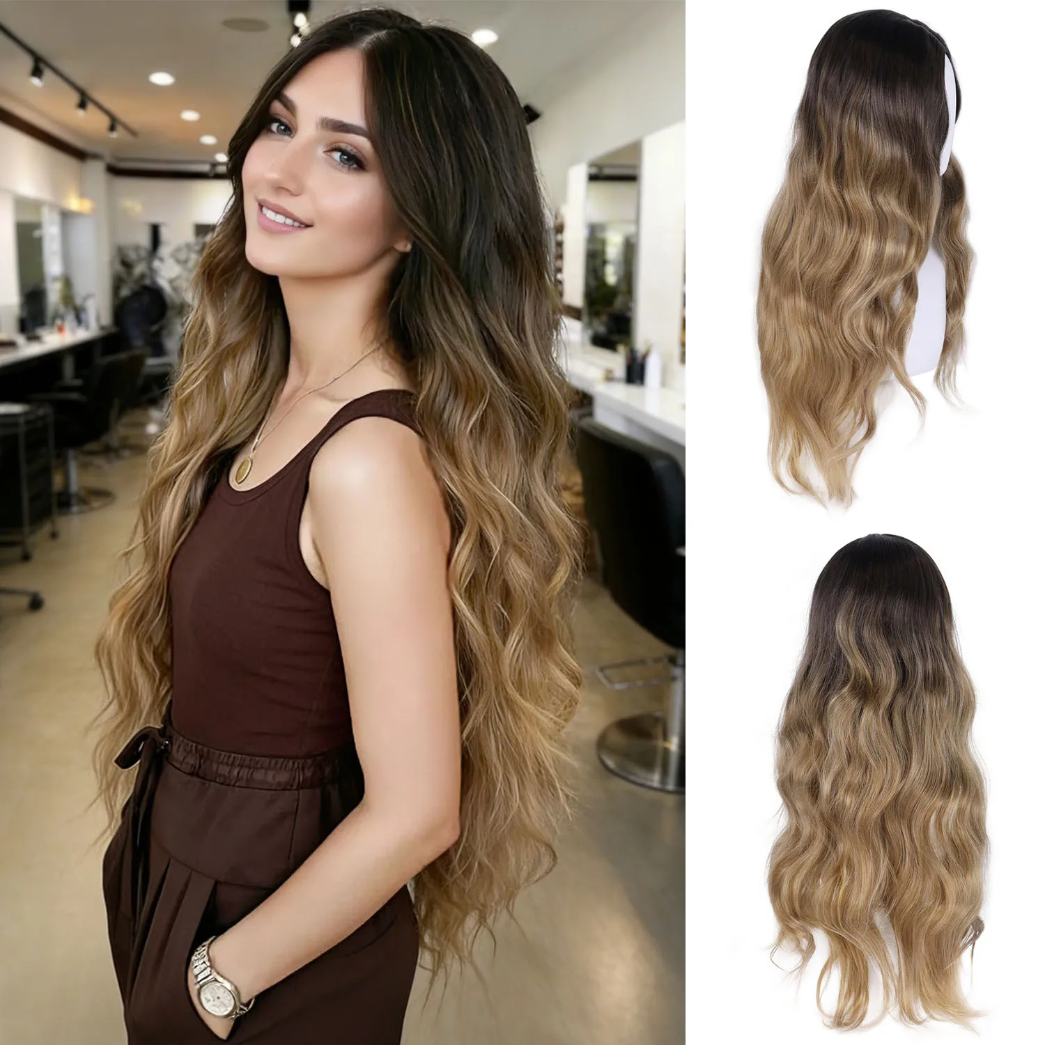 

Synthetic Ombre Color Long Wavy Wig for Women Curly Brown Blonde Wigs 30 Inch Female Hair Replacement Wig Daily Costume Mother