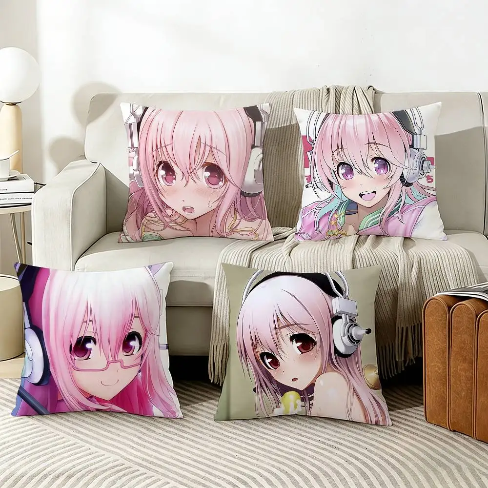 Cartoon Singer S-Super S-Sonico Pillow Case Living Room Sofa Cushion Cover Suitable For Home Bedroom Room Decoration