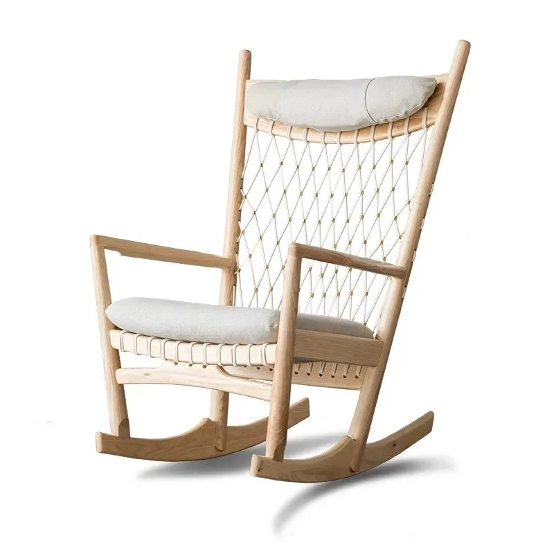 Nordic Solid Wood Rocking Chair for Living Room Balcony Leisure Nap Comfortable Recliner Couple Internet Celebrity Style