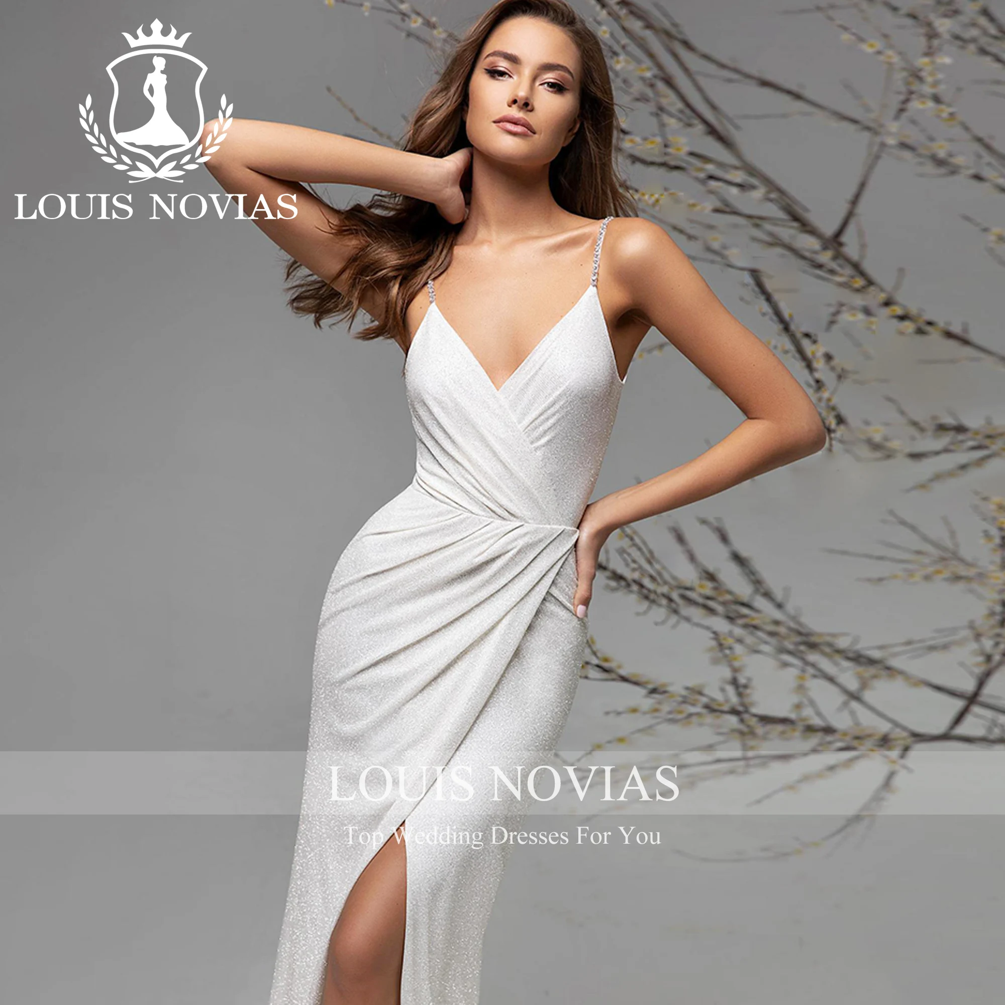 

LOUIS NOVIAS свадебное платье русалки сексуальное милое свадебное платье на тонких бретельках с разрезом до бедра сверкающее тюлевое свадебное платье Vestidos De Novia