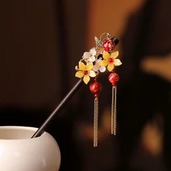 Retro Flower Hair Forks Long Tassels Wooden Hair Sticks Pearls Bead Step Shake Chinese Wedding Bridal Hairpins Clips Jewelry