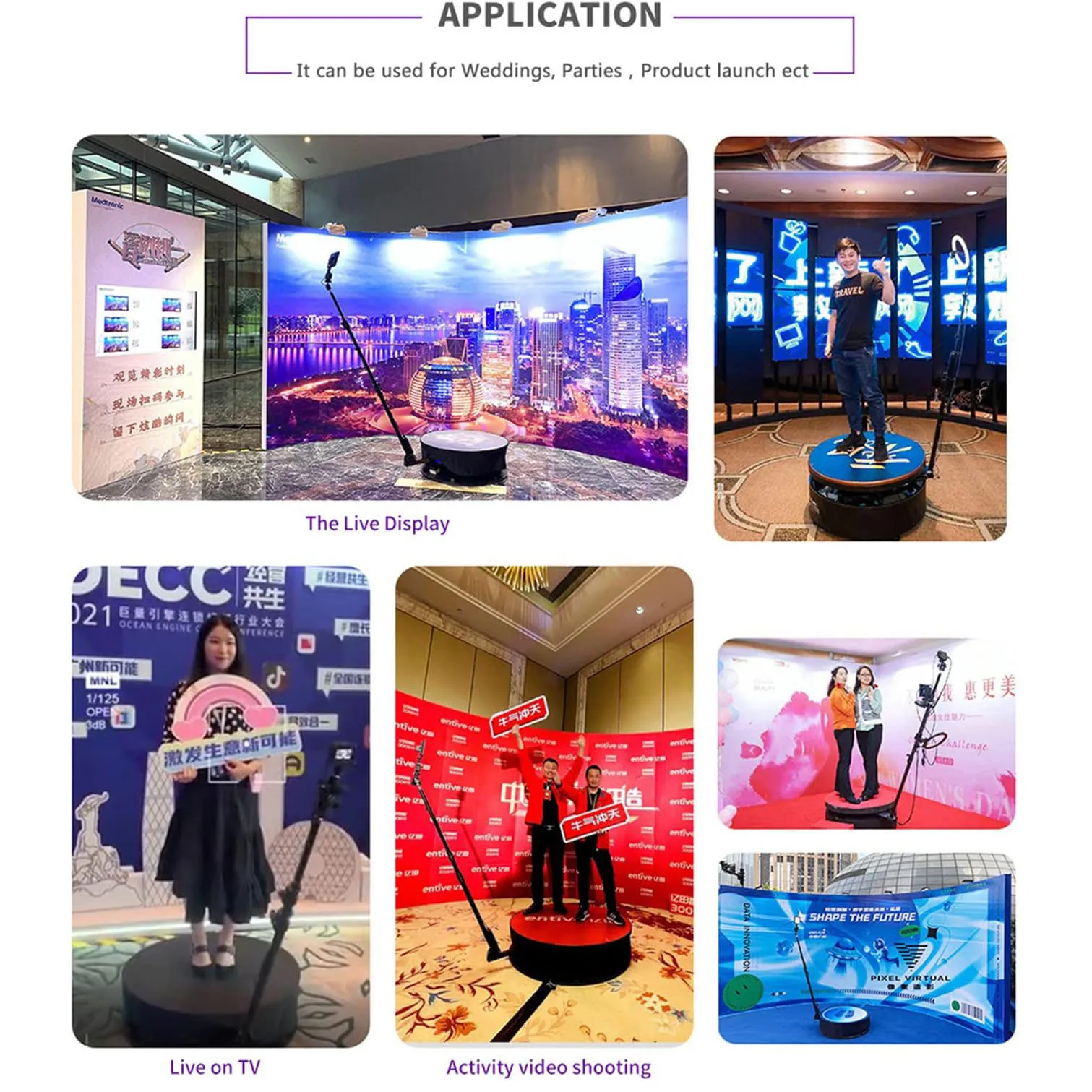 Video Cabina Overhead 360 Photo Booth Machine for Parties Automatic Spinning Remote Controlled APP Connection With Light