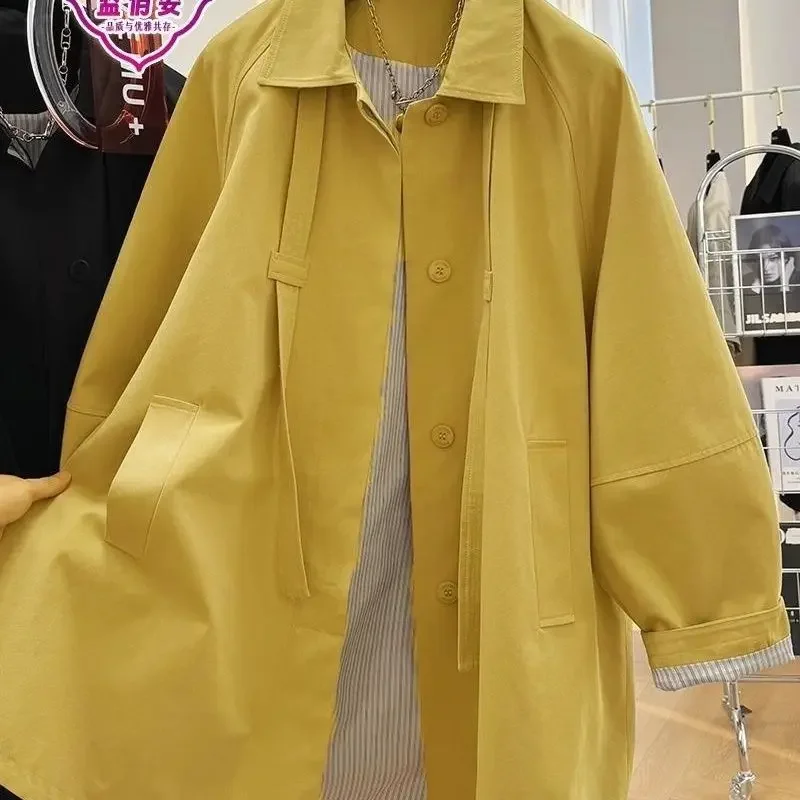

Autumn Fashion British Style Black Windbreaker Men Coat Hong Kong Style Retro Loose Casual Mid Length Trench Coat Men Clothing