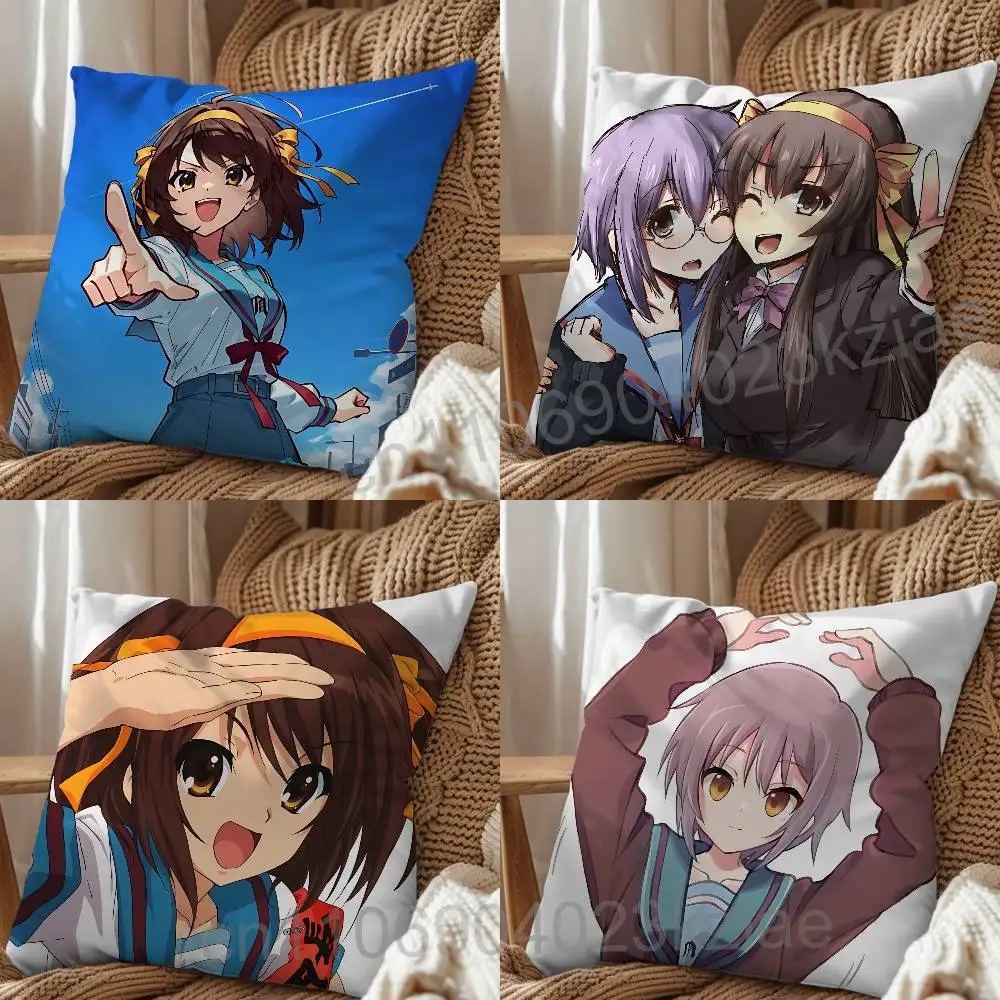 Campus Science Yuki Nagato Haruhi Suzumiya Pillow Case Anti-dustmite Invisible zipper silky short plush Sofa cushion cover