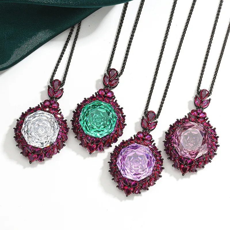 

Новые украшения с медной основой, позолоченные, с цветными камнями розовой огранки, винтажный кулон из черного золота, основной камень 18 мм.