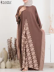 ZANZEA 3/4 Sleeve Loose Islamic Long Robes Muslim Printing Ethnic Style Women Maxi Dress Color Blocking Casual Abaya Vestidos