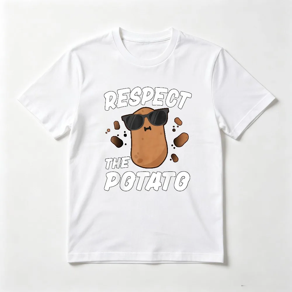 Respect The Potato Funny Vegetable Graphic Printed Cartoon T-Shirt Casual Fashion Short Sleeve Summer Comfort Man Women Tees