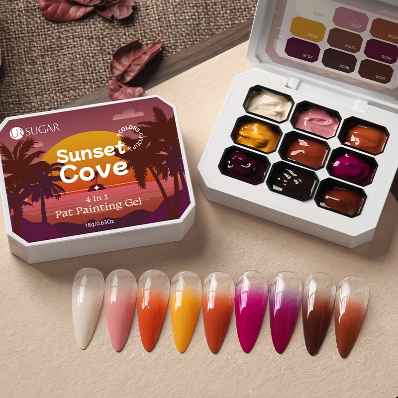 UR SUGAR 9 Farben Gradient Painting Gel Nail Art Farbverlauf DIY Design Gel 4 in 1, verwendet für Farbverlaufs-Nagelstempelmuster