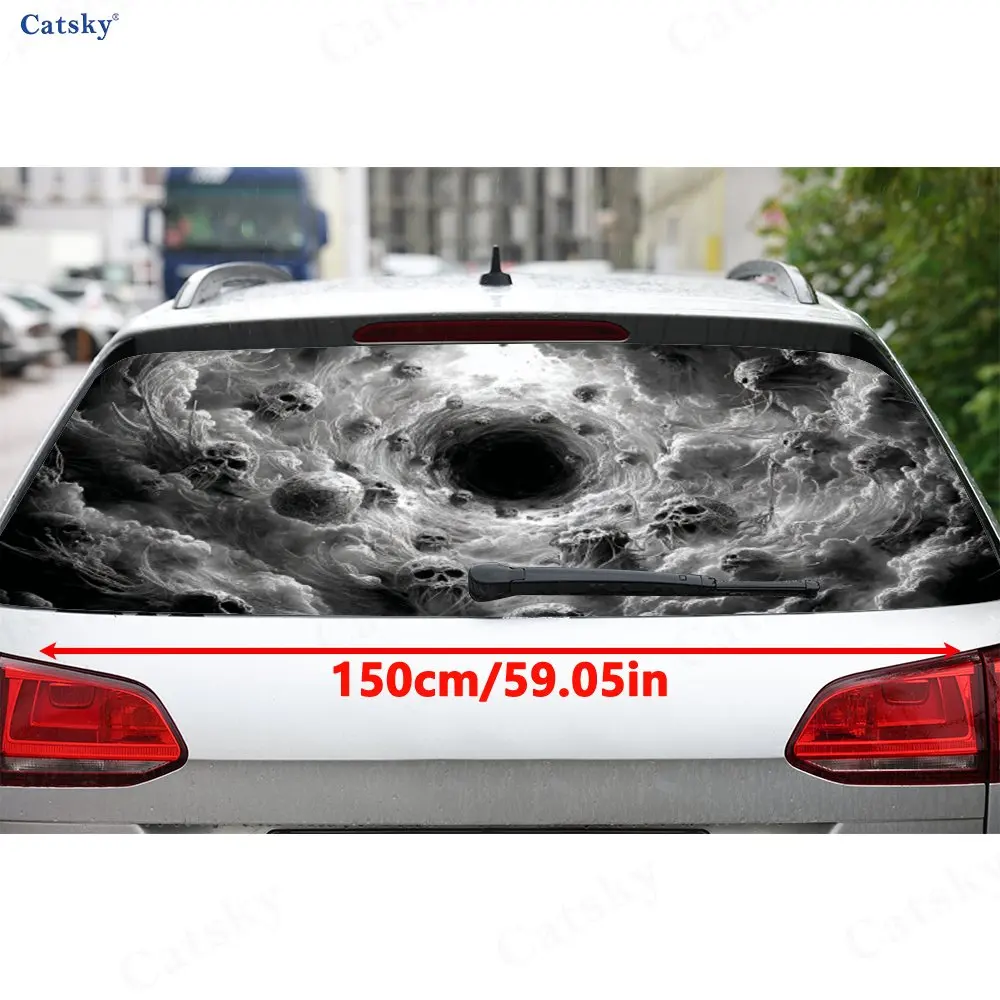 Gothic Skull Vortex PVC Perforated Car Rear Window Vinyl Wraps, Durable Waterproof Car Rear Windshield Sticker