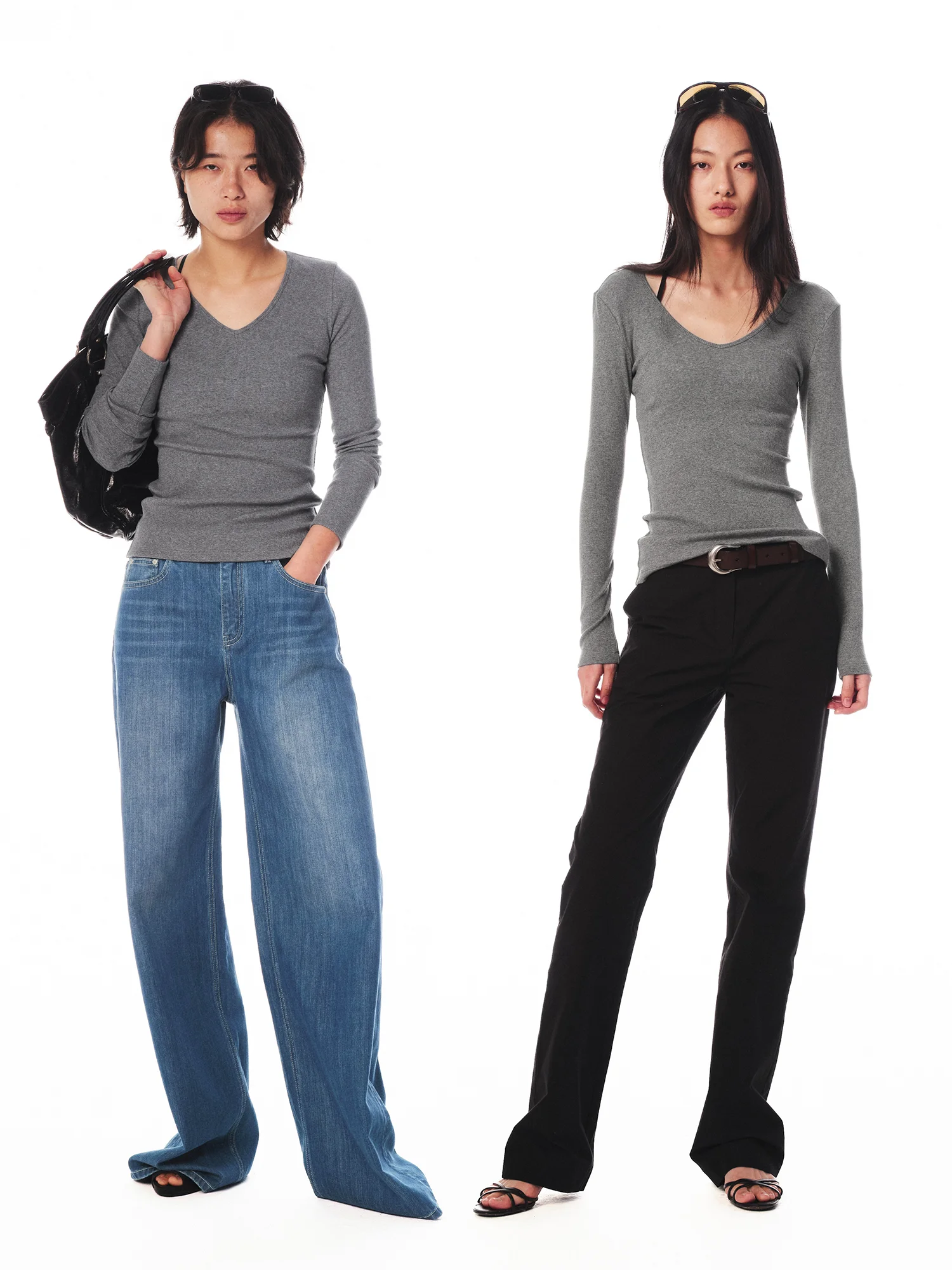 

Alright Then Women's Long Sleeve T-Shirt Bodycon Wide Shoulder V-Neck Base Layer Cotton Casual Style Universal Fit Spring 2026
