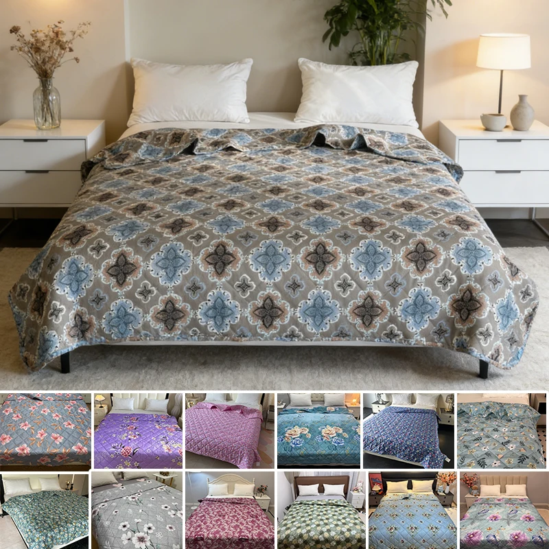 

1PC Quilted Floral Bedspread High Color Fastness Non Fading Bedding Machine Washable Lightweight Cool Quilt for Home Bedroom