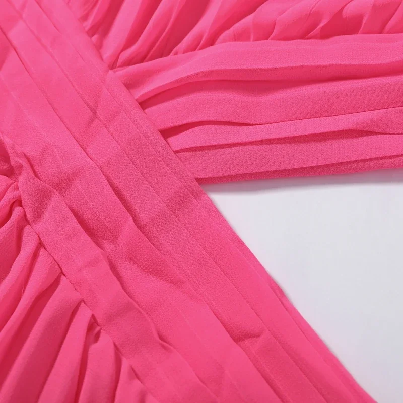 Elegantes plissiertes Damen-Maxikleid mit hohlem Rückenausschnitt, ärmellos, O-Ausschnitt, für Party und Urlaub, A-Linien-Kleider für Damen, Sommer 2026 Roben – Detail 7