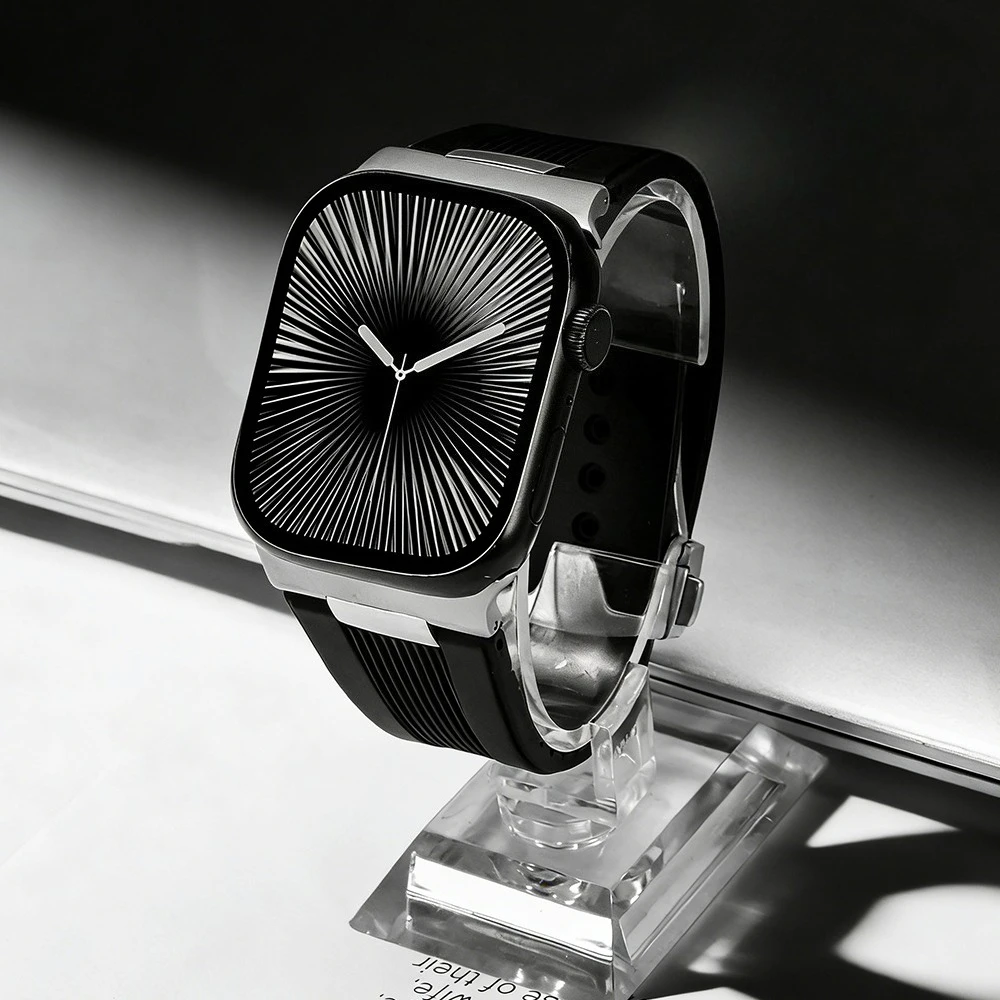 

Спортивный силиконовый ремешок для Apple Watch Ultra 3 49 мм, Series 11 10 46 мм, 9 8 7 45 мм, 44 мм, роскошный мужской браслет-ремешок для Iwatch 6 5 SE3