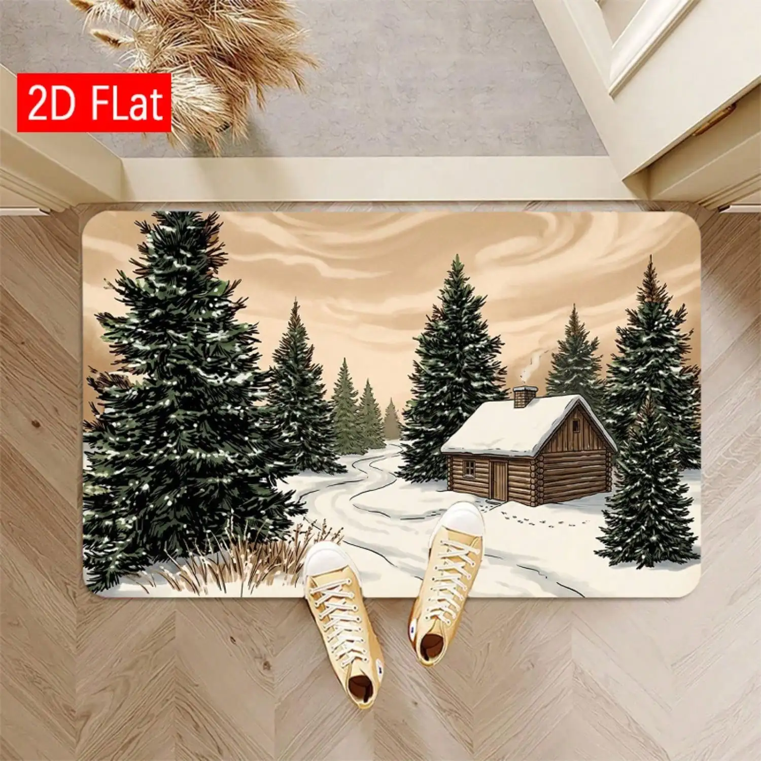 2D Flat Snow Scene Winter Pattern Printed Doormat, Soft And Comfortable Flannel Floor Mat, Indoor/Outdoor Entrance Door Mat, Foot Mat, Entryway Rug, Suitable
