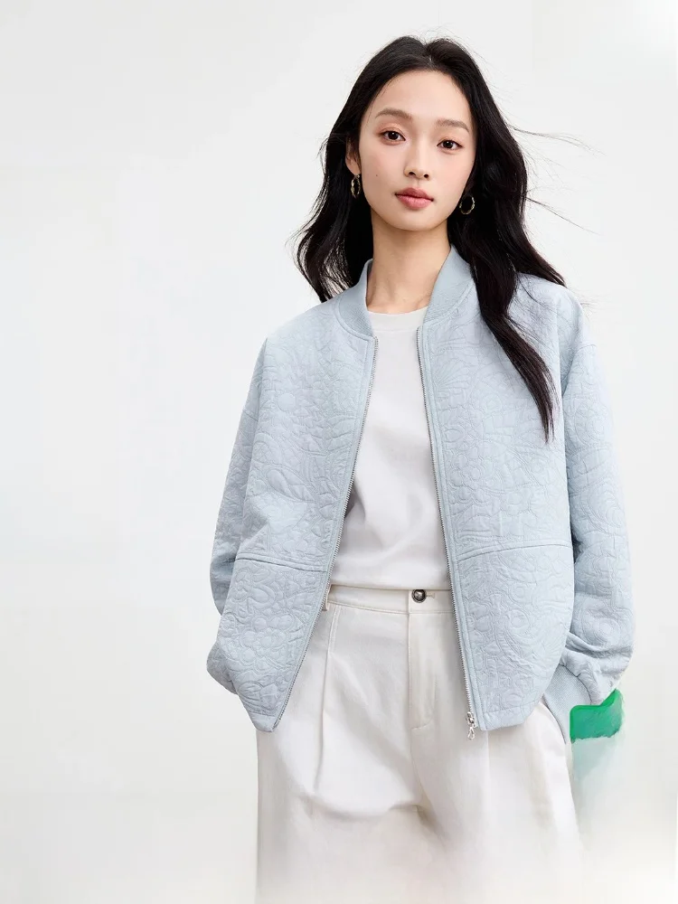 

Женская куртка в повседневном стиле с воротником-бомбером на молнии, свободного кроя, с цветочным узором, длинными рукавами, из полиэстера, теплая, для ежедневной носки