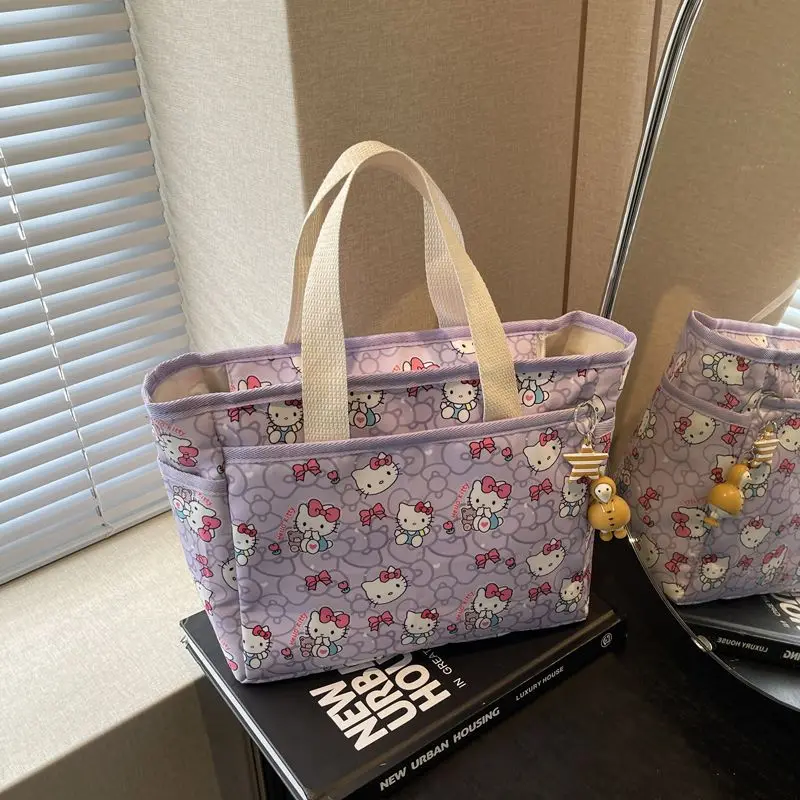 Kawaii HelloKitty سعة كبيرة حقيبة محمولة باليد المرأة متعددة الاستخدامات للطلاب الخروج حقيبة الأم لعمال المكاتب حقيبة التنقل