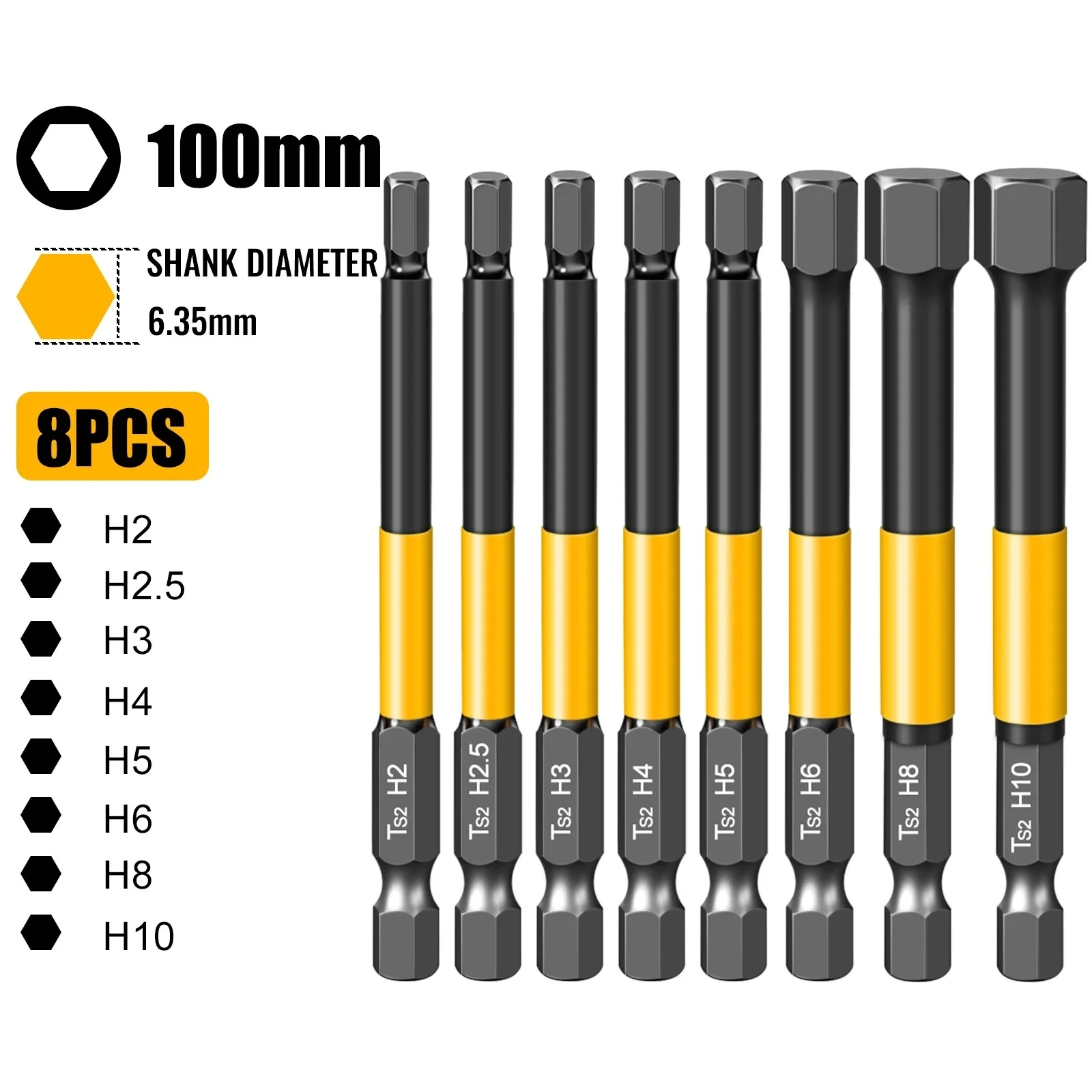 Sechskant-Schraubendreher-Bit-Set, Inbusschlüssel mit magnetischer Spitze, 50/100/150 mm, H1,5-H10, metrischer Sechskantschlüssel, Reparaturwerkzeug für elektrische Schlagschrauber – Detail 9