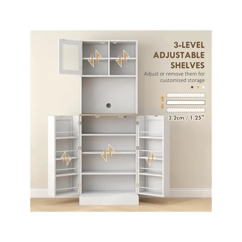 خزانة تخزين المطبخ متعددة الأغراض، منظم للمنزل وتناول الطعام، لمسة نهائية خشبية أنيقة، تصميم موفر للمساحة، سهل التجميع، #4