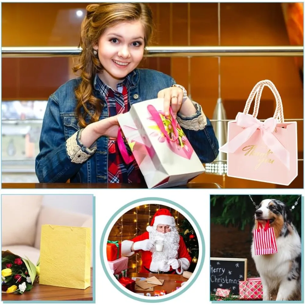 24 قطعة أكياس هدايا شكرًا لك أكياس هدايا ورقية وردية أكياس هدايا للحفلات بختم ساخن مع شريط للأعمال والتسوق وحفلات الزفاف وأعياد الميلاد