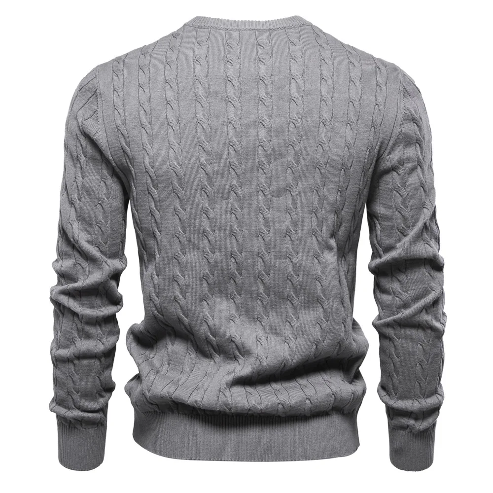 10 Colors Autumn Winter Mens Sweater High Quality Round Neck Solid Color Embroidery Thicken Warm Knit Pullovers Men Clothing