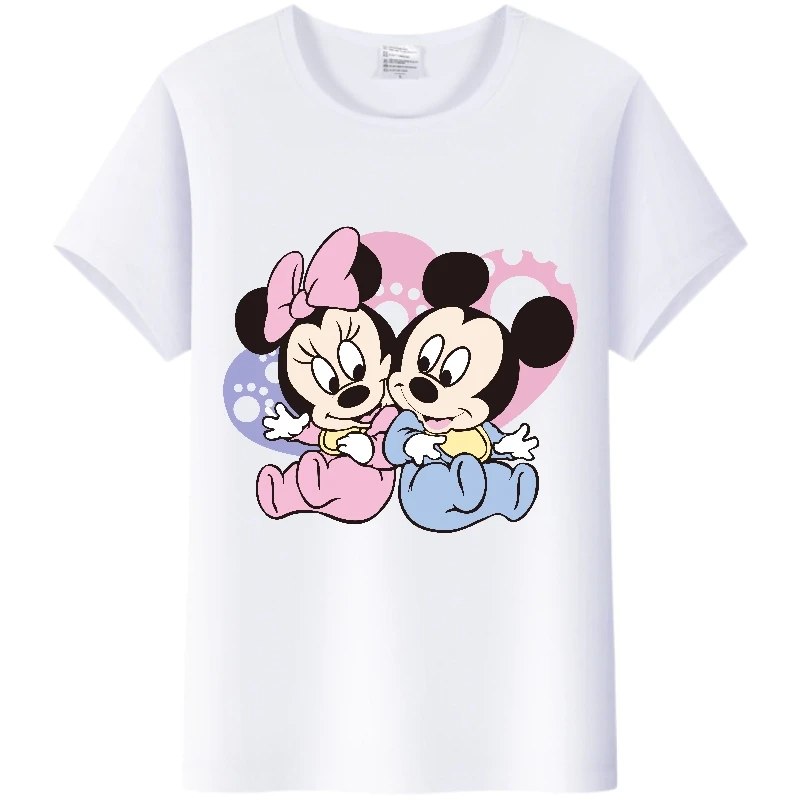 Kawaii Disney Cartoon Tees Mickey Mouse Women Summer Tops Kids Short Sleeve T-Shirts White Gothic Clothes Streetwear Y2K Blouses