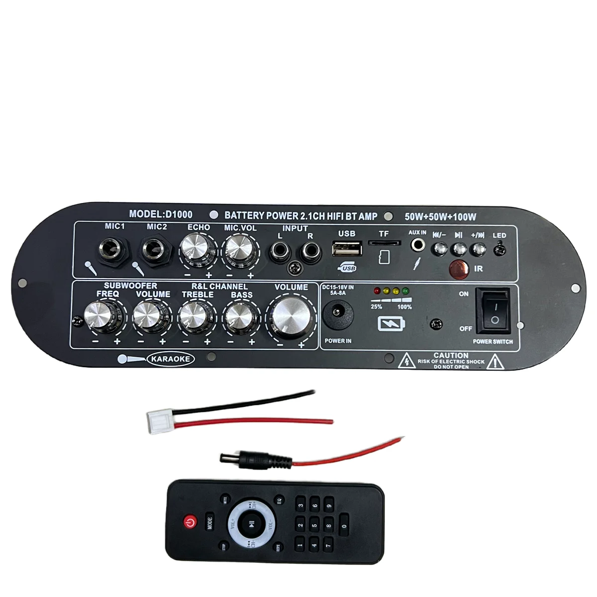 Woopker HIFI Bluetooth Rechargeable Audio Amplifier Board 2.1 Channel 50Wx2+100W Support Microphone Whistle Suppression Function