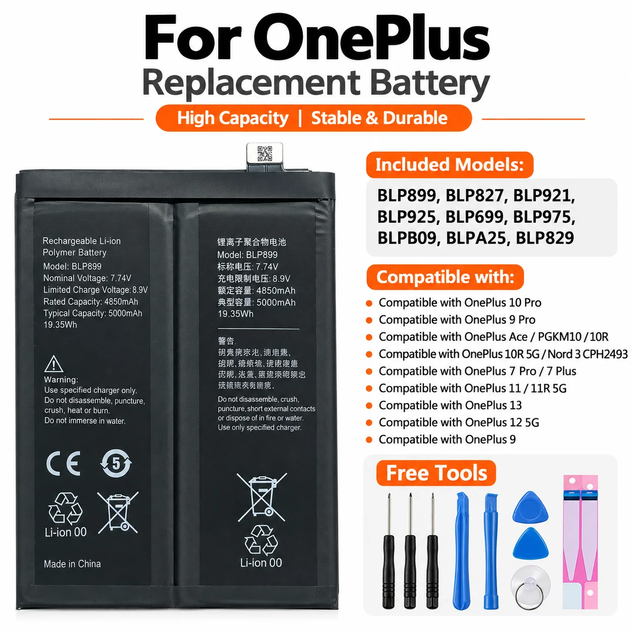 Brand New Multi OEM Code High Capacity Internal Lithium Battery Compatible Full OnePlus Flagship & Nord Series Phones