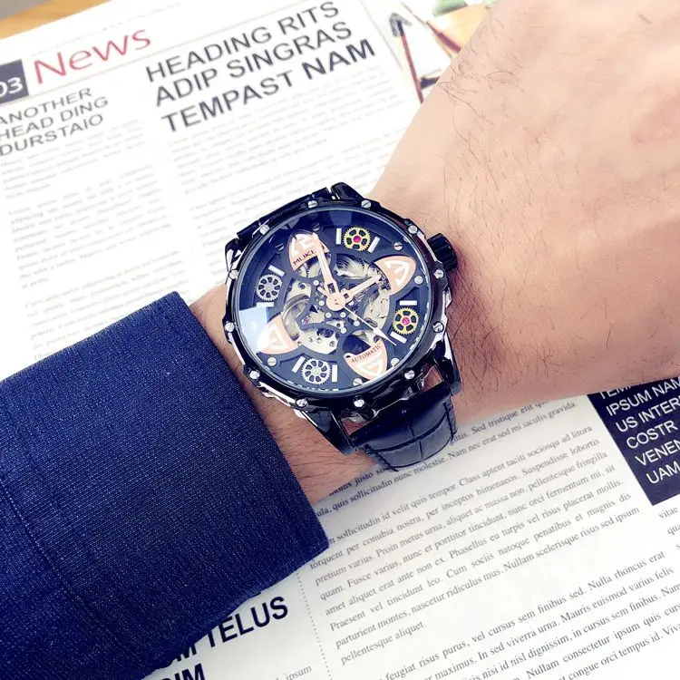 شاهد ساعة ميكانيكية أوتوماتيكية للرجال موضة جديدة 2025