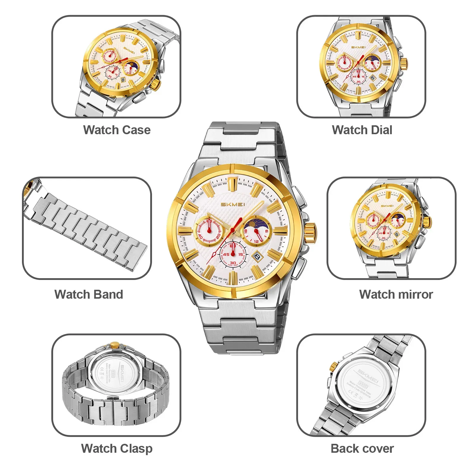 ساعة يد كوارتز SKMEI 9355 Time StainlSteel للرجال مقاومة للماء