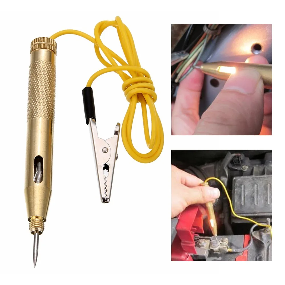 Brass Body Test Light Clear View Window Metal Probe Circuit Test Light 6V / 12V / 24V Anti-Slip Automotive Circuit Tester