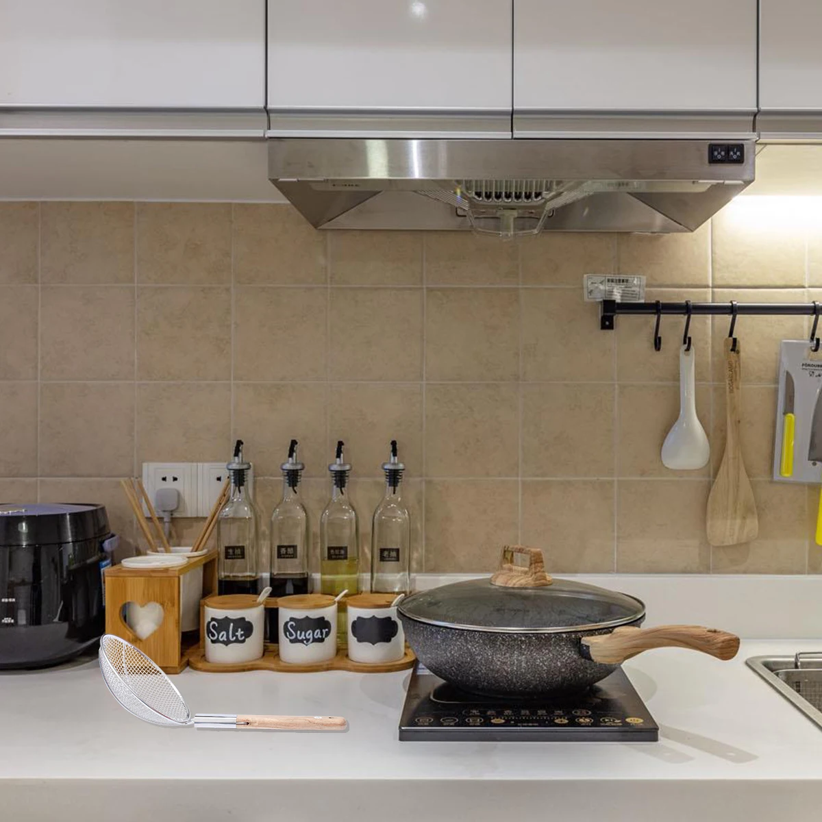 

Stainless Steel Skimmer Ladle Thicken Wooden Handle Safety Use Prevents Burns Stirring Straining All Foods Perfect for Frying