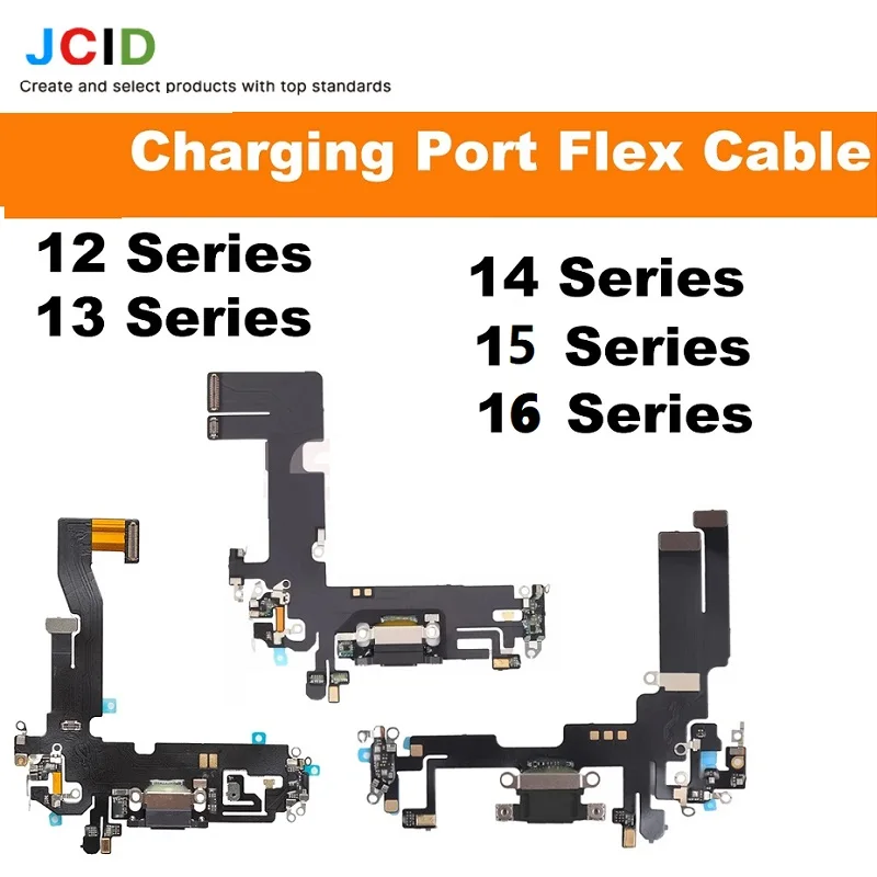 JCID OEM 프리미엄 품질 충전 포트 플렉스 블랙 케이블 도크 충전 커넥터 FPC 아이폰 16 15 14 13 12 프로 맥스 예비 부품