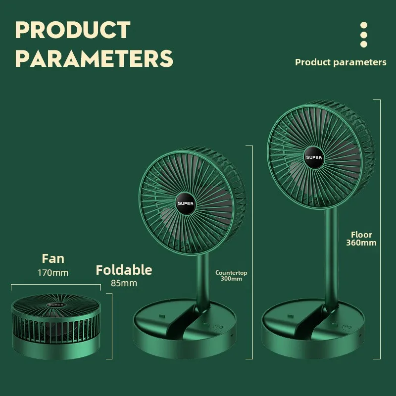 Portable Mini Fan USB Charging Foldable Extendable Rechargeable Vertical Fan Floor Office Dormitory Desktop Accessories
