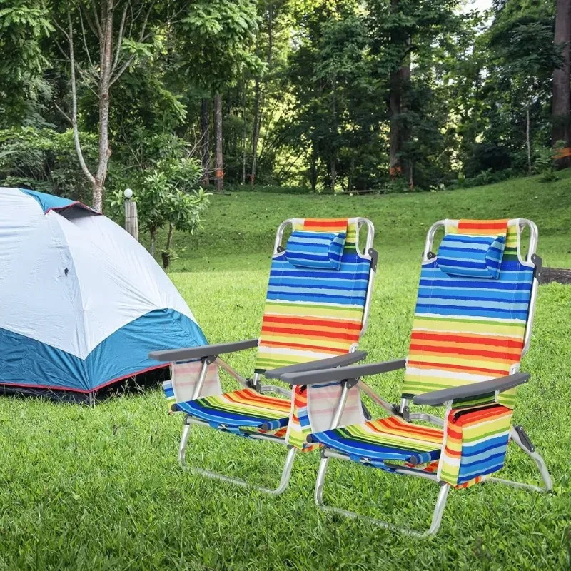 Backpack Beach Chairs, 4-Pack Portable Camping Chairs with Cup Holder, Ice Bag, 5-Position Outdoor Reclining Chairs
