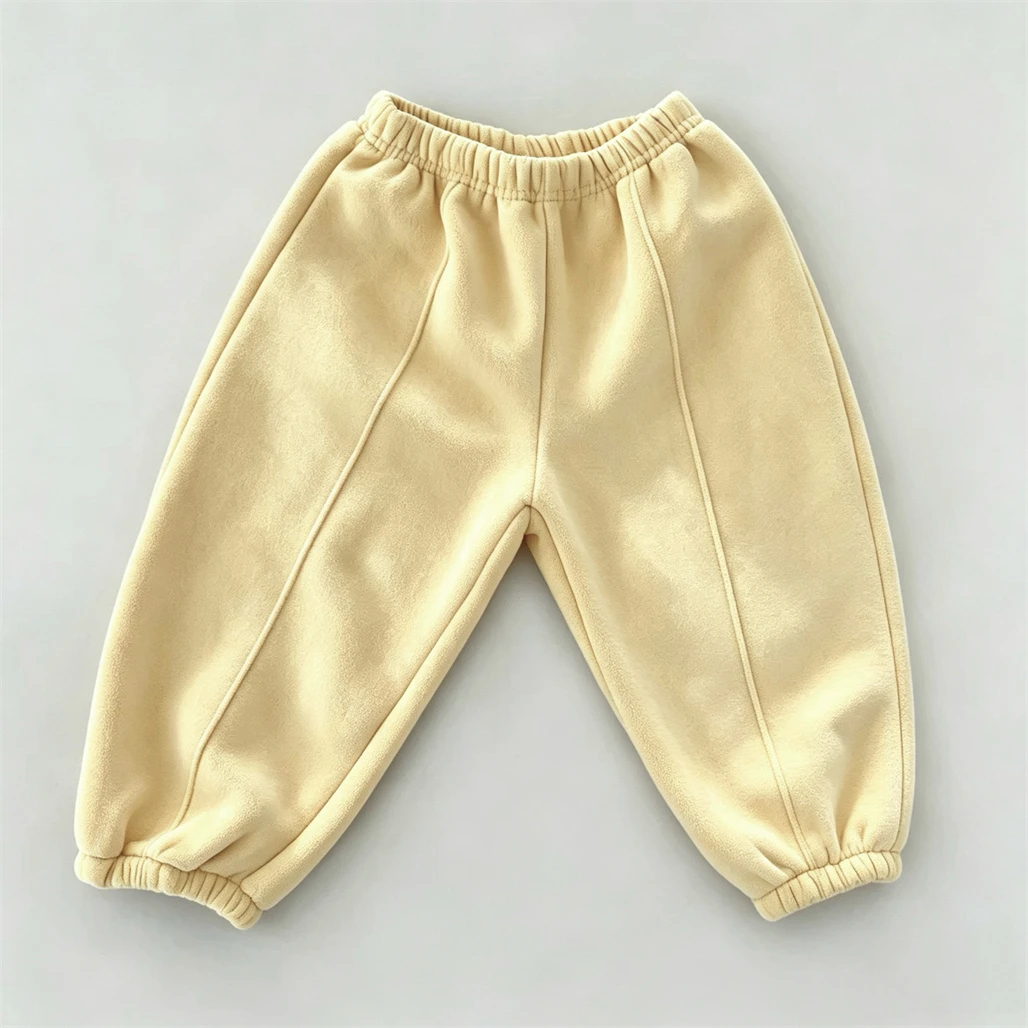 2026 Kids Fashion Casual Pants Thin Velvet Trousers Outer Wear Autumn Winter Clothing Baby Solid Color Versatile Sweatpants