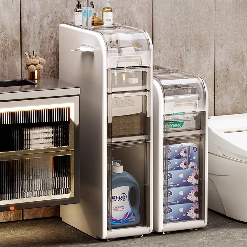 

Light luxury bathroom crevice cabinet toilet rack narrow storage cabinet toilet toilet locker with trash can