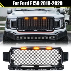 Matte Black Grill ABS Front Bumper Grilles Upper Grilles With LED Light For F150 2018 2019 2020 Raptor Style Auto Parts Grille