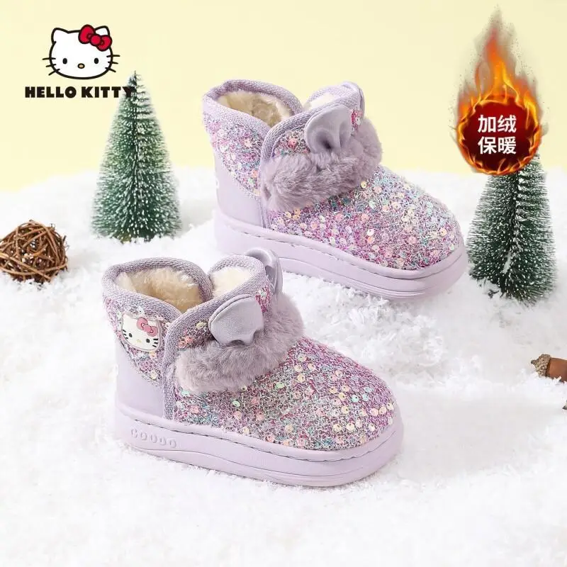 

HelloKitty Children's Shoes 2025 Winter Warm Girls' Snow Boots Big Cotton Plush Cotton Shoes for Women Hello Kitty Sanrio Girls'