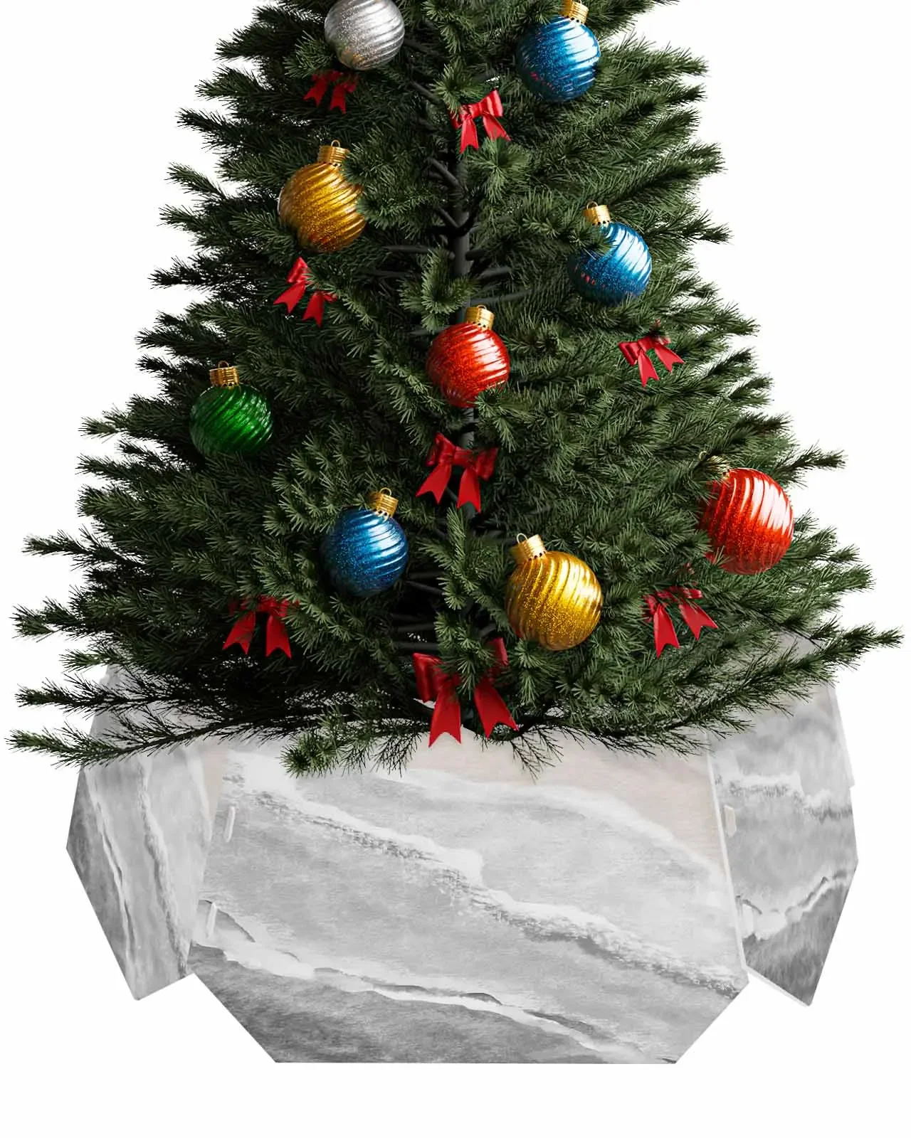 Wave Beach Gradient grey Christmas Tree Creative Printed stereoscopic Tree Bottom Decoration Festival Party Tree Skirt